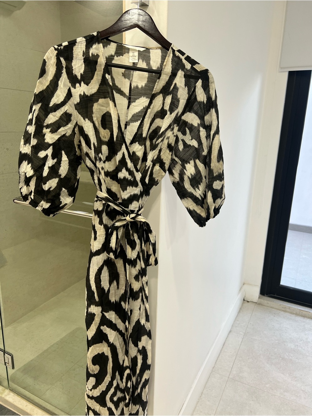 H&M Black and White Abstract Wrap Maxi Dress